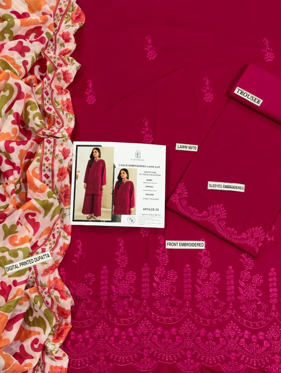 3Pc Sapphire Lawn Embroidered [66]