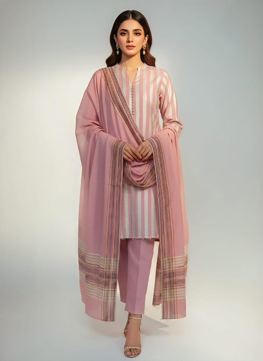 Soft Khaadi Cotton Jacquard 3Pc Dress [Baby Pink]