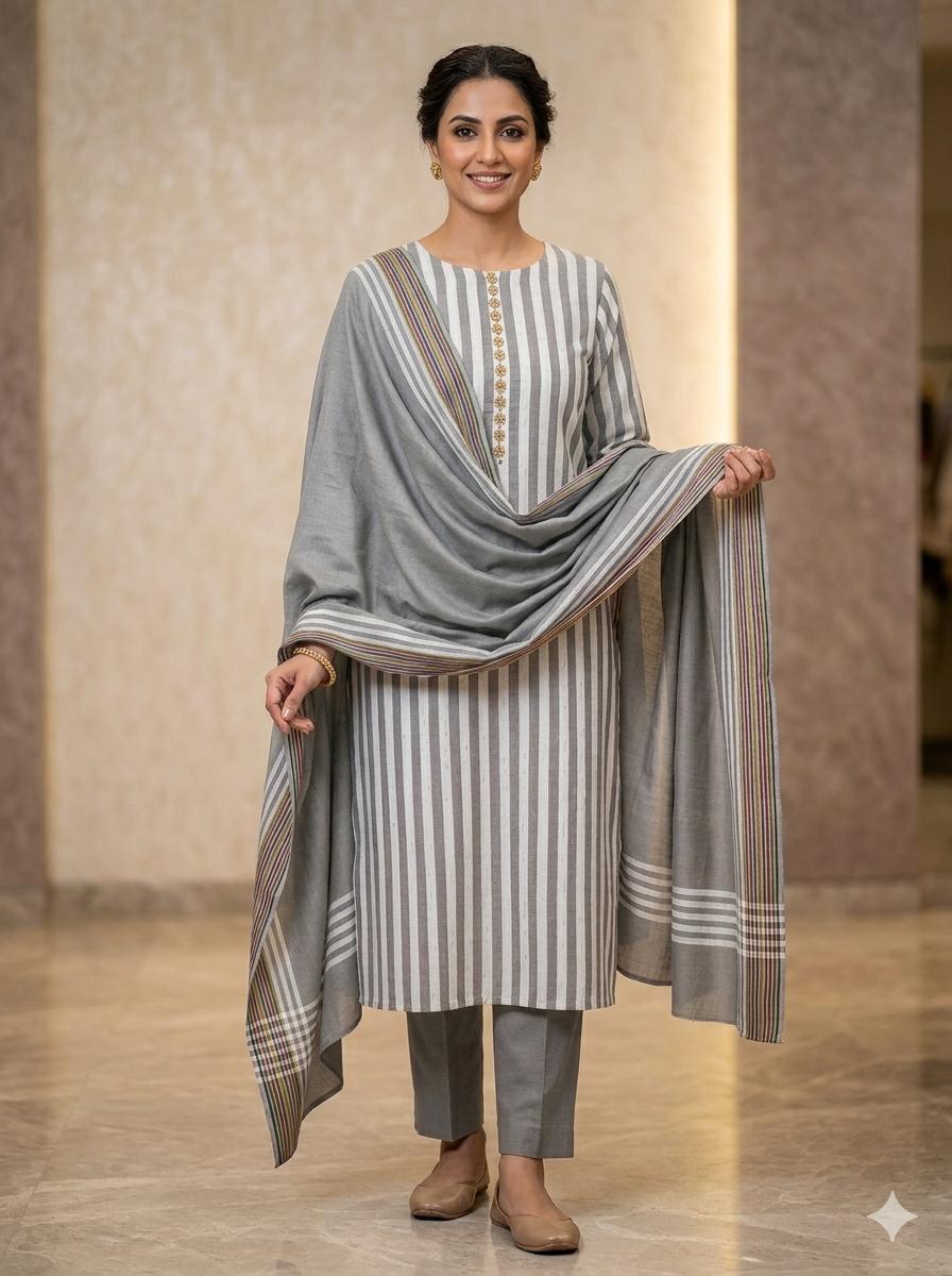 Soft Khaadi Cotton Jacquard 3Pc Dress [light grey]