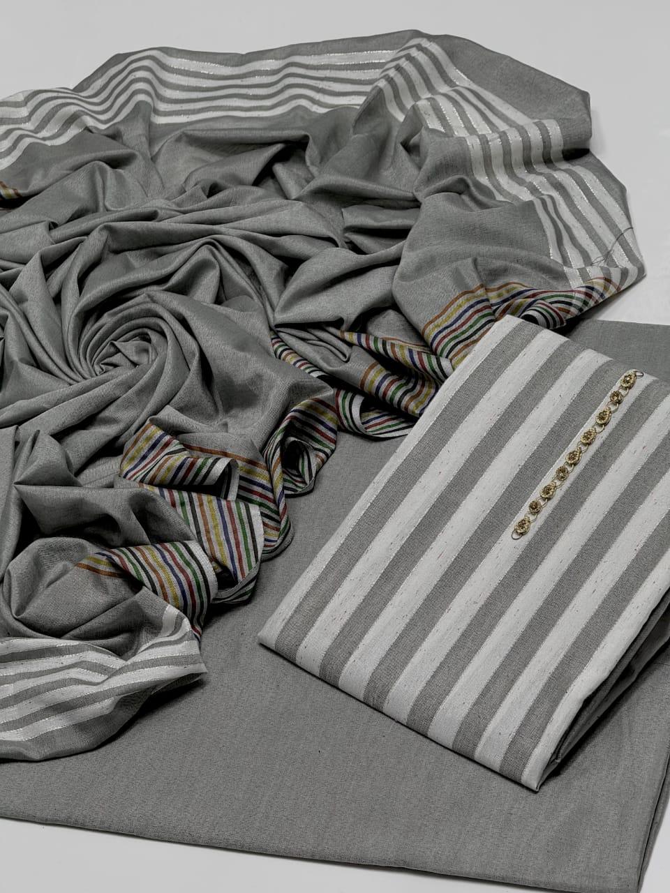 Soft Khaadi Cotton Jacquard 3Pc Dress [light grey]