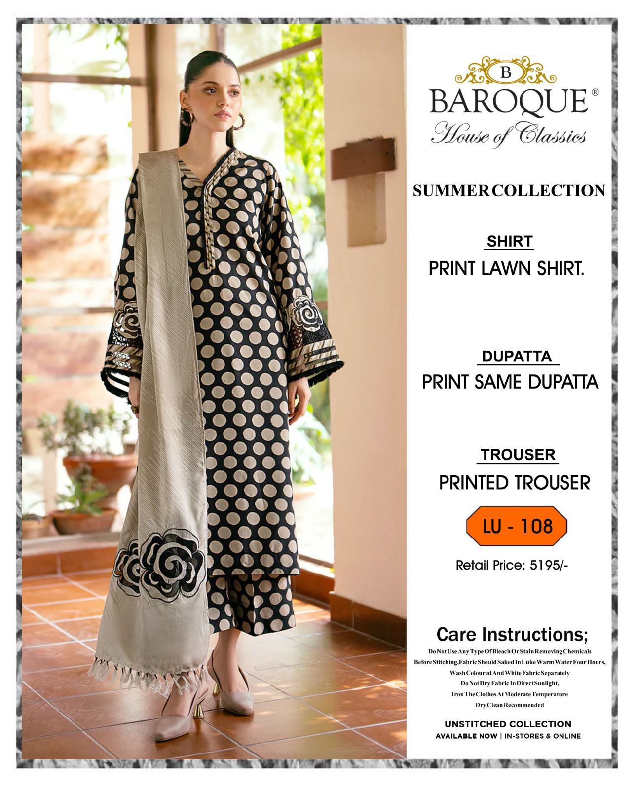 3Pc Baroque Swiss Lawn Printed [RC 440]