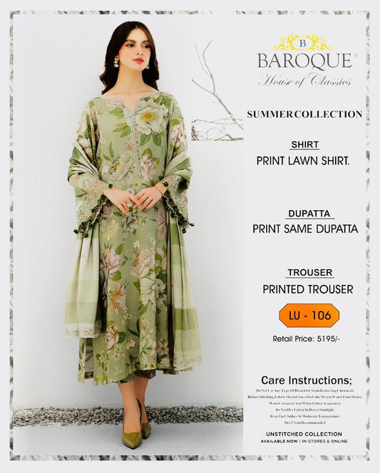3Pc Baroque Swiss Lawn Printed [RC 330]