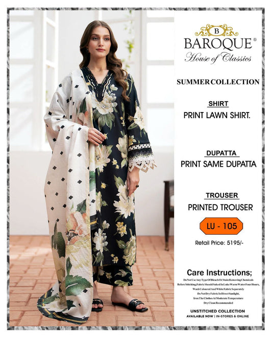 3Pc Baroque Swiss Lawn Printed [RC 220]