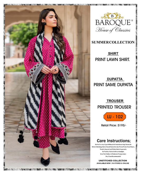 3Pc Baroque Swiss Lawn Printed [RC 110]