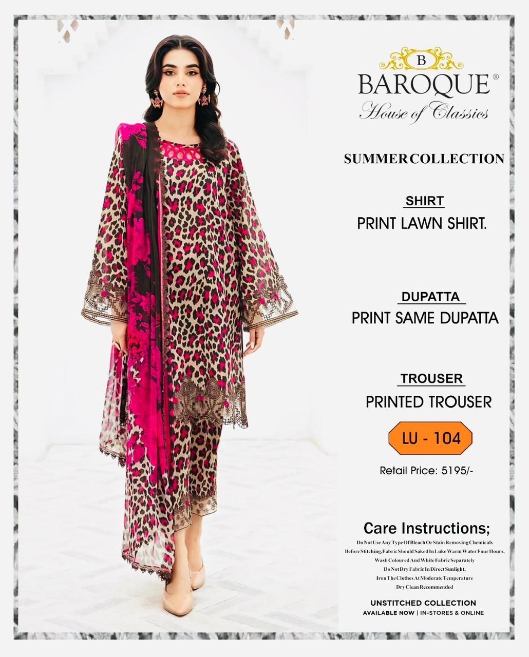 3Pc Baroque Swiss Lawn Printed [RC 880]