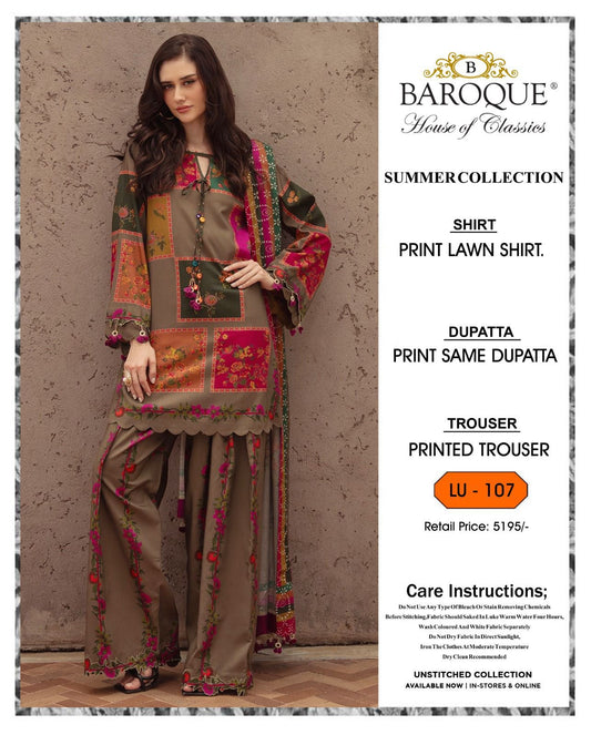 3Pc Baroque Swiss Lawn Printed [RC 111]